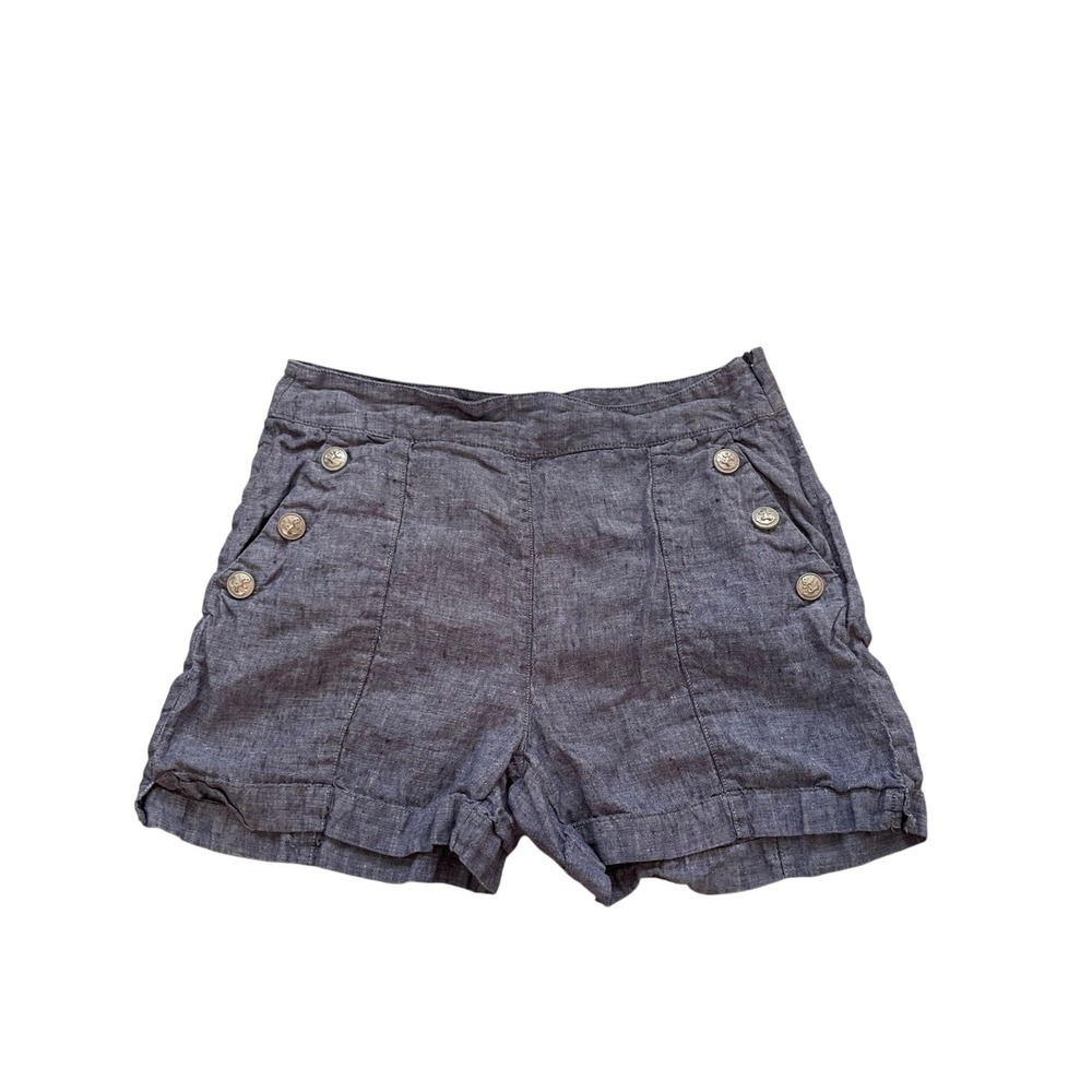 Blue Linen Sailor Anchor Button Shorts Size 6 by Jones & Co